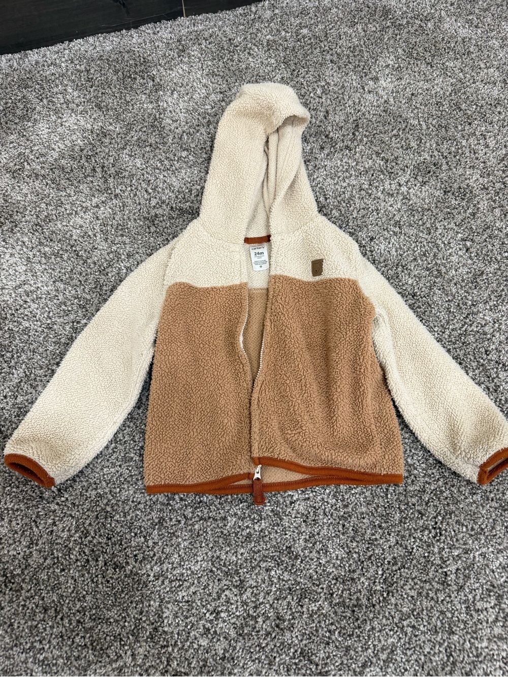 Carter's Cream and Brown Sherpa Hooded Jacket